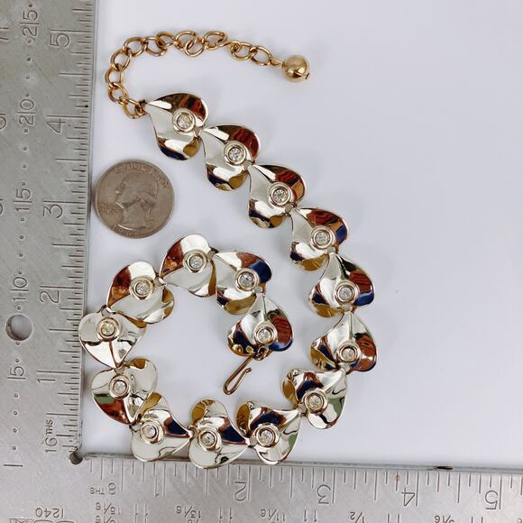 Vintage Mid Century Gold Tone Heart Rhinestone Choker Necklace 1950s - Picture 10 of 15